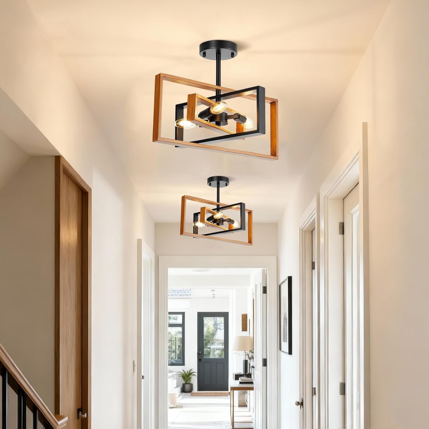 Ceiling Light,3-Light Industrial Flush Mount Ceiling Light,Rotatable Metal Frame Ceiling Light Fixture, Farmhouse Kitchen Lighting Fixtures Ceiling,Dining Room Light Fixture,Living Room,Bedroom