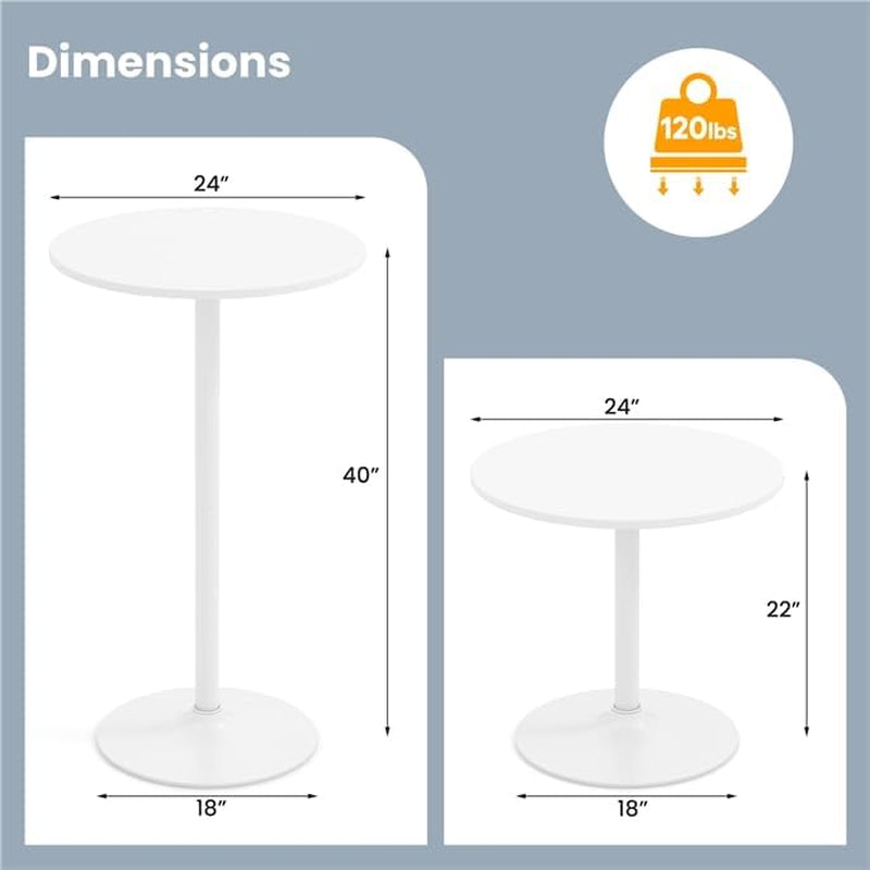 Cocktail Table,Two-In-One Modern Style Standing Circular Bar Table 40"/22" Two Convertible Height Suitable for Dining Room, Restaurant, Kitchen (6, White)