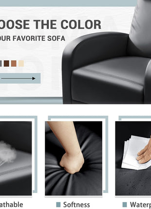Reclining Chair and Sofa in PU Leather with Lumbar Support for Home Theater and Living Room (Black)