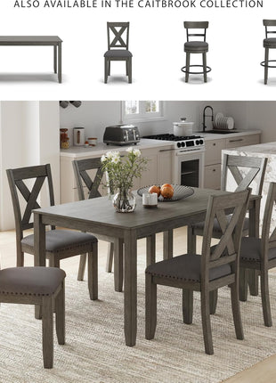Caitbrook Rustic 7-Piece Dining Set by Signature Design by Ashley - Rectangular Table with Six X-Back Upholstered Chairs in Gray