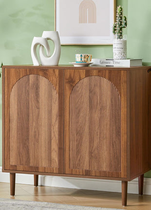 94.5” Mid-Century Modern Fluted Sideboard Buffet Cabinet with Storage for Dining Room, Kitchen, and Living Room