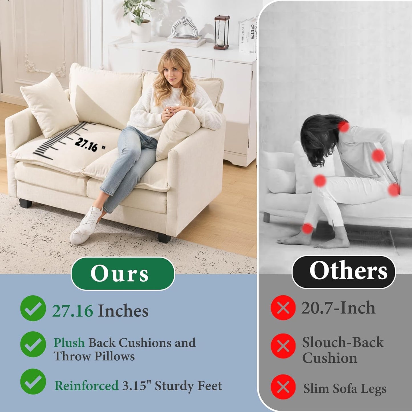 50 Inch Loveseat Sofa | Comfy Small Couch for Bedroom, Living Room, Office | Mini 2 Seater Sofa in a Box | Deep Seat with Double Layer Upholstered Cushion, Removable Cover, Chenille Fabric | Beige