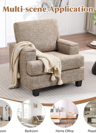 Contemporary Upholstered Accent Chair with Armrest Storage for Living Room and Bedroom, Spacious Fabric Single Sofa Chair in Yellowish Brown