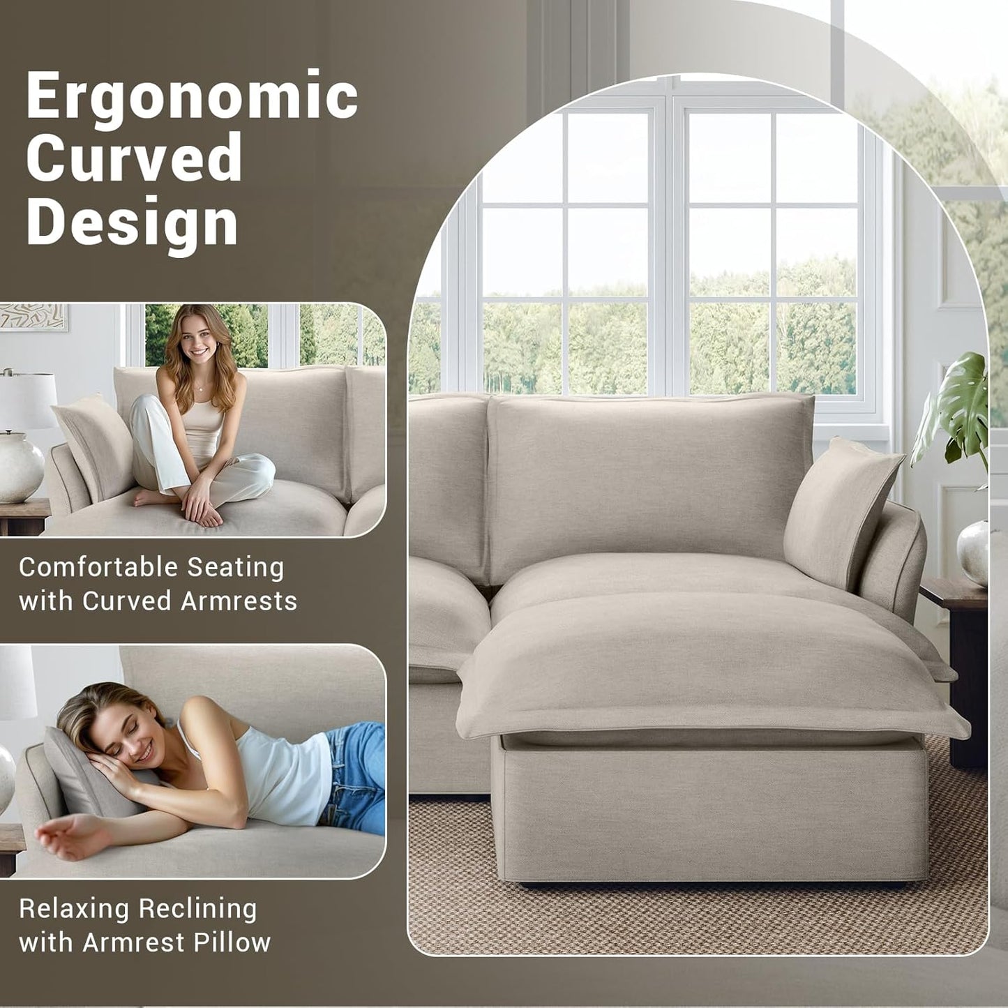 111” Oversized Modular Sectional Sofa, Comfy down Fill Cloud Couch, L Shaped 4 Seater Couches with Washable Cover, Convertible Sectional Couches for Living Room, Light Gray