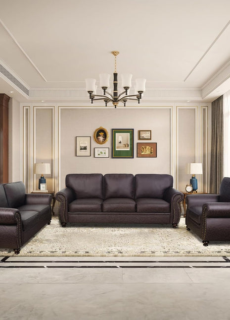 Mid-Century Modern Living Room Furniture Sets: Elegant Sofa and Couch Combinations with Rivet Accents