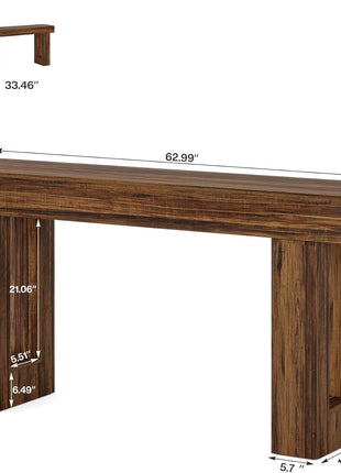 63-Inch Rectangular MDF Wood Grain Console Table for Living Room, Entryway, and Hallway in Rustic Brown Finish