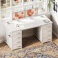 48 Inches Computer Desk with 8 Fabric Drawers, Modern Office Desk with Large Storage for Home Office, Study, White