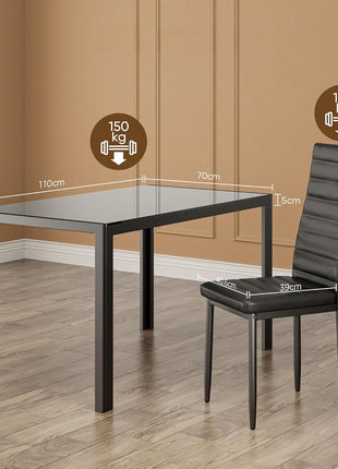 Contemporary 5-Piece Dining Table Set for Four with Tempered Glass, Perfect for Home, Kitchen, Living Room, and Dining Room (Black)
