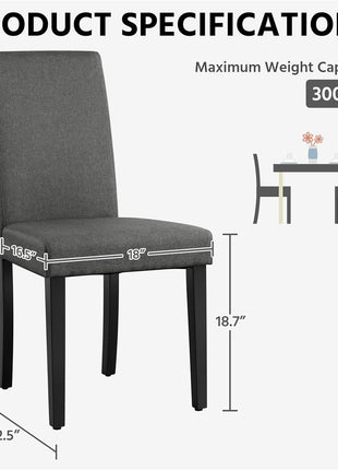Set of 4 Upholstered Fabric Dining Chairs with Padded Seats and Solid Wood Legs, Armless Design, Dark Grey for Dining Room and Restaurant