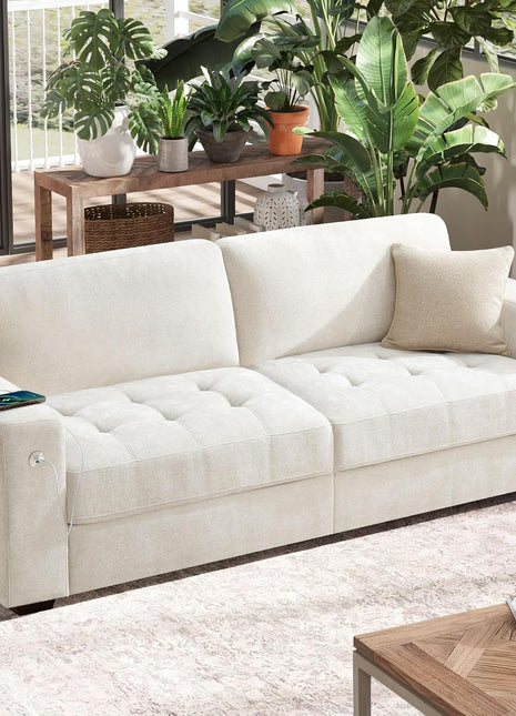 89-Inch Modern Chenille Sofa for Living Room, Comfortable Medium Firm Seat with Removable Cover, Wide Armrest, USB/Type-C Port, Ideal for Small Spaces and Apartments