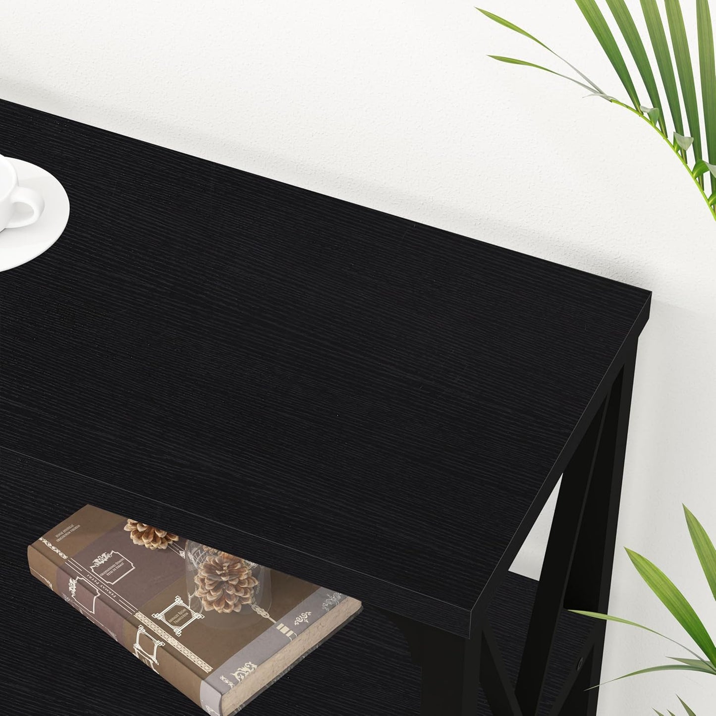 Black Console Table, Modern Industrial Sofa Table with 3 Tier Storage Shelves, Farmhouse Wooden Metal Entryway Table for Living Room, Hallway, or Foyer, Black Oak, 63 Inch