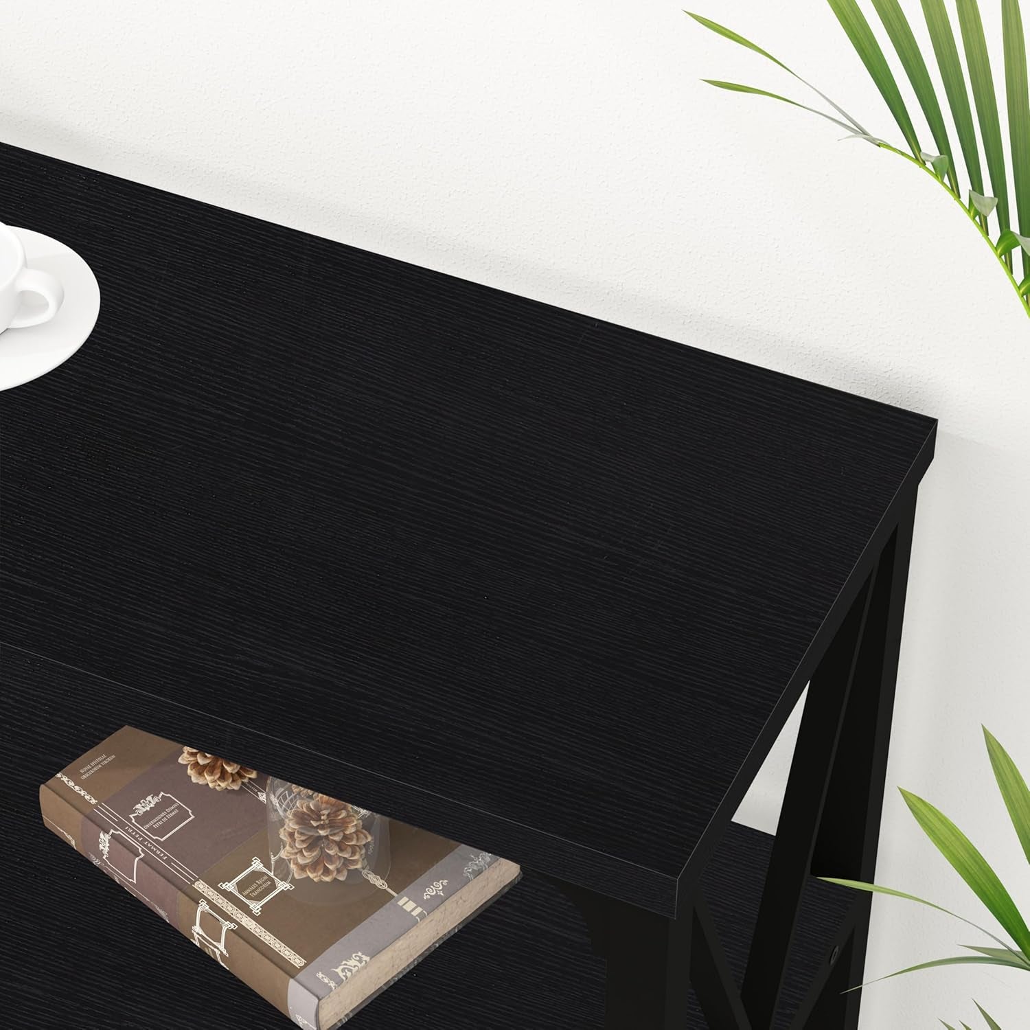 Black Console Table, Modern Industrial Sofa Table with 3 Tier Storage Shelves, Farmhouse Wooden Metal Entryway Table for Living Room, Hallway, or Foyer, Black Oak, 63 Inch