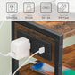 Small Narrow Side Table with Charging Station, Skinny End Table for Small Spaces, Slim Nightstand with USB Ports Outlet, Sofa beside Table with Storage Shelf, Rustic Brown and Black BF102UBZ01