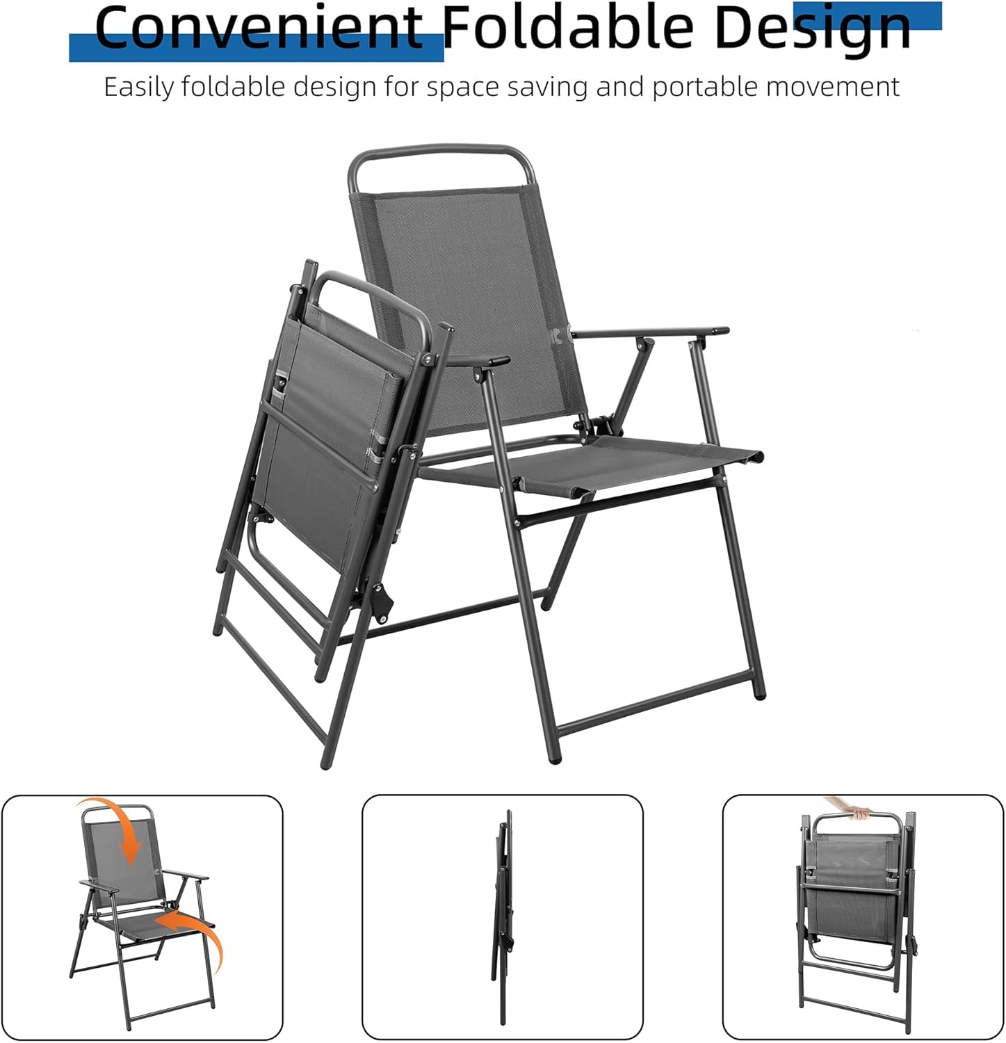 6 Piece Patio Dining Set with Umbrella, Outdoor Furniture Set with 4 Folding Chairs and Tempered Glass Top Dining Table Fot Lawn Backyard Garden Porch Black