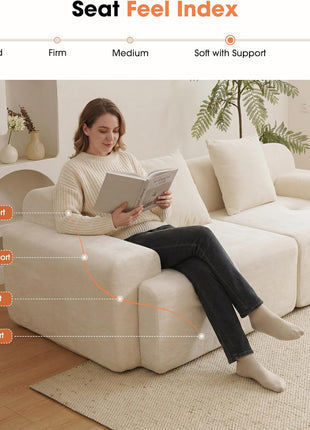 83.5" Boneless Loveseat Sofa - Cloud Comfy Modular Couch with 30" Deep Seat for Living Spaces - Easy Setup (Beige) | Includes 11.8" Thick Backrest, 2 Pillows, Durable Fabric, 15.4" Wide Armrests, and Non-Slip Base