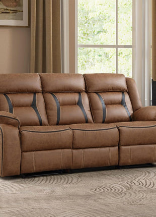 Faux Leather 3-Seat Manual Reclining Sofa for Living Room and Meeting Room, Brown