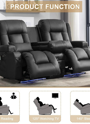 Power Reclining Loveseat Sofa with Massage and Heat Features, Space-Saving Wall Hugger Design, Ideal for Home Theater and Living Room (Black, 67", 2 Seats) | Zero Gravity Recline, Full-Body Vibration, Lumbar Heating, USB Charging Ports, Cup Holders, and Storage Compartment