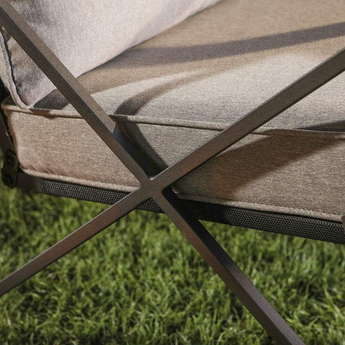 3 Piece Bistro Set Patio Rocking Chairs Outdoor Furniture W Warm Gray Cushions, Glass-Top Table for Garden, Pool, Backyard