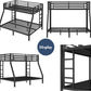 Twin over Full Bunk Bed with Ladders, Metal Bunk Beds Frame with Full-Length Guardrails, Heavy-Duty Bunkbed for Bedroom, Guest Room, Dorms, Noise-Reduce and No Spring Box Needed, Black