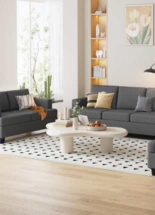 Contemporary Dark Grey 3-Seater Couch and Loveseat Set for Living Rooms, Deep Seat Sectional Sofa and Loveseat Combination