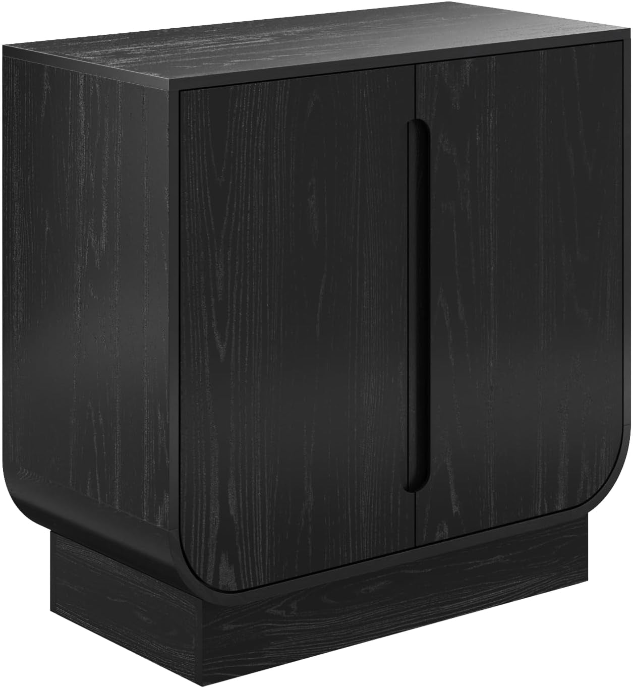 Joey Mid Century Modern Storage Cabinet, Arched Accent Cabinet with Rounded Bottom Edges and Integrated Door Pull Cutouts, Black Oak