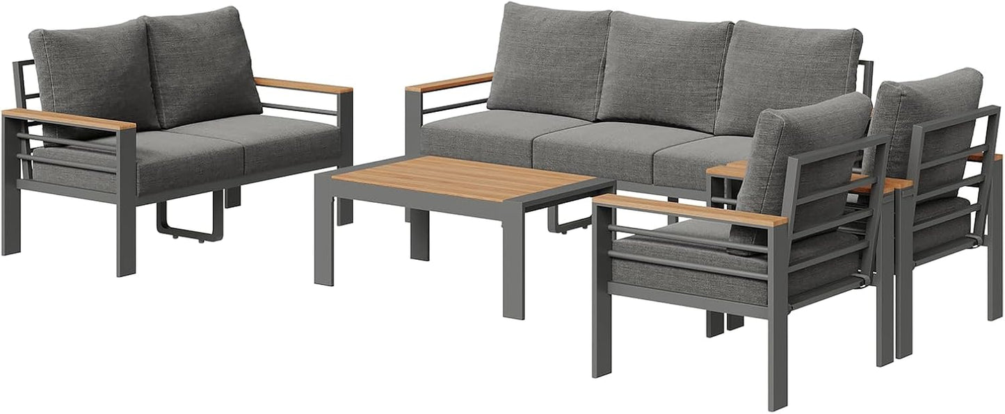 Aluminum Outdoor Patio Furniture Set, 5 Seats Outdoor Sectional with Coffee Table, Patio Conversation Sets with Upgraded Armrests and Cushions for Backyard, Garden and Poolside