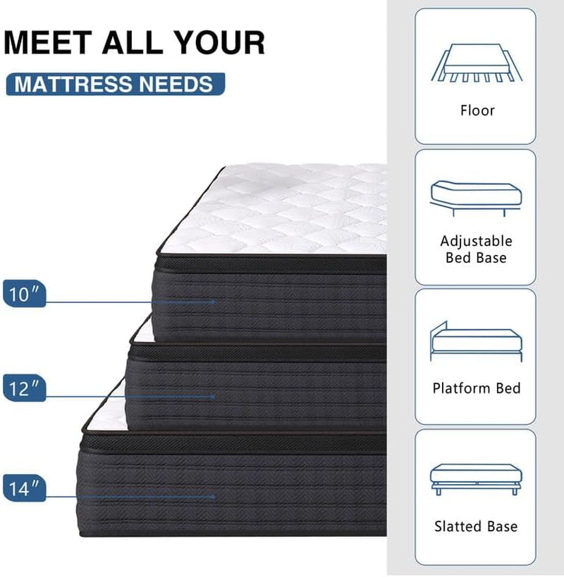 Queen Size Mattress, 10 Inch Hybrid Memory Foam Queen Mattress in a Box, Pressure Relief, Medium, Certipur-Us