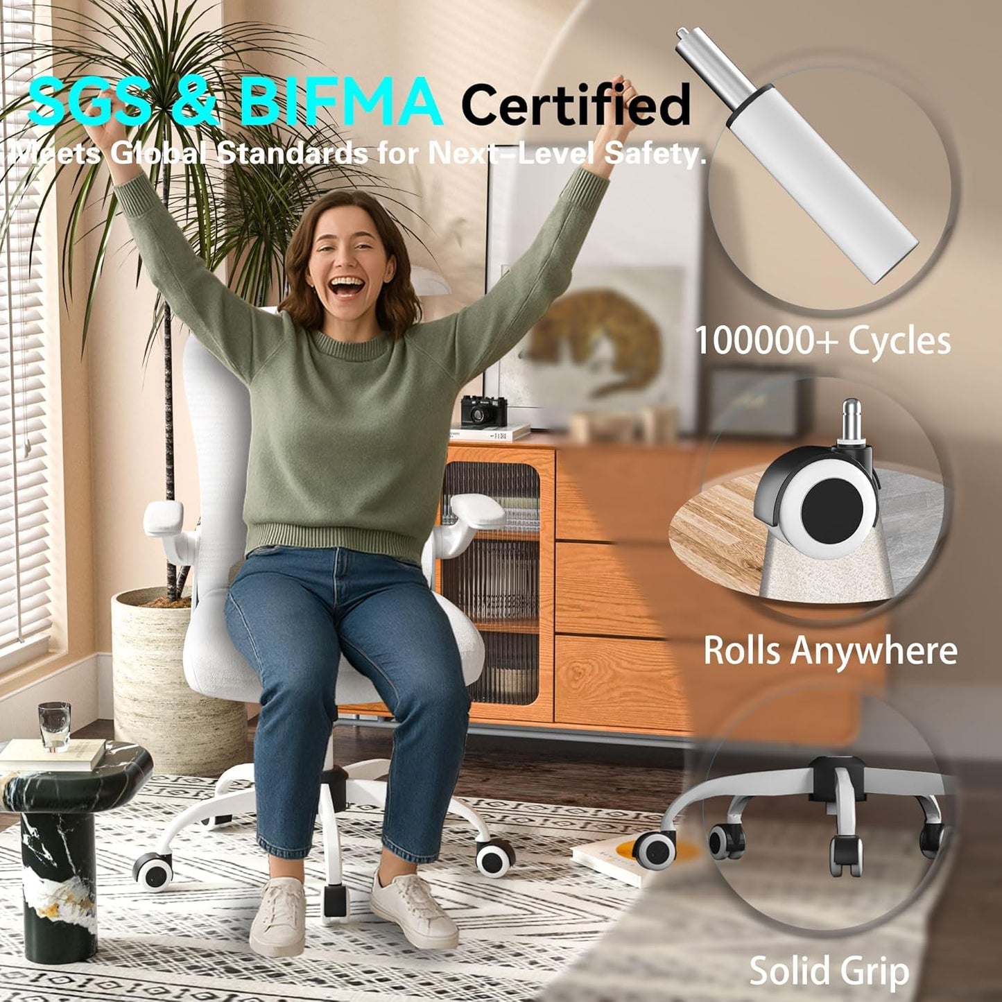 Office Desk Chair with Ergonomic Lumbar Support, Extra-Thick Seat Cushion, Flip-Up Arms, Breathable Mesh Back, Computer Task Chair for Home Office