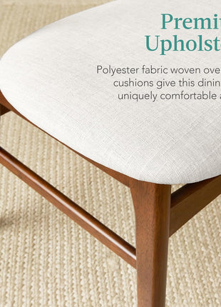 7-Piece Mid-Century Modern Wooden Dining Set with Upholstered Chairs and Rounded Table Corners in Walnut and Cream
