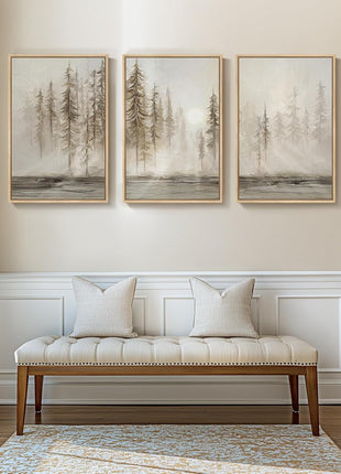 Large 3-Piece Framed Abstract Pastel Grunge Forest Landscape Canvas Art Set for Living Room and Office, Modern Nordic Decorative Prints, 24x36 Inches
