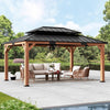 Modern Shade Rosewood Wood Gazebo 12' X 16', Cedar Framed Grill Gazebo with Double Galvanized Steel Roof, Permanent Hardtop Pavilion with Sturdy Hooks for Garden, Backyard, Patio, and Deck