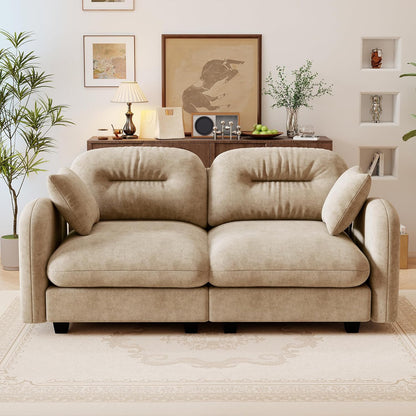 74" Loveseat for Living Room, Comfy Chenille Fabric Cloud Sectional Couch, Modern Upholstered Deep Seat Sofa with Armrest Pillow, Two Seater Couch for Small Spaces, Camel