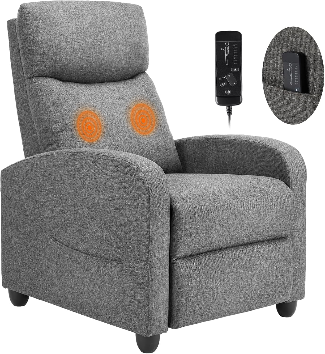 Massage Recliner Chair for Adults, Adjustable Home Theater Seating with Lumbar Support, Small Recliners for Small Spaces, Dark Grey