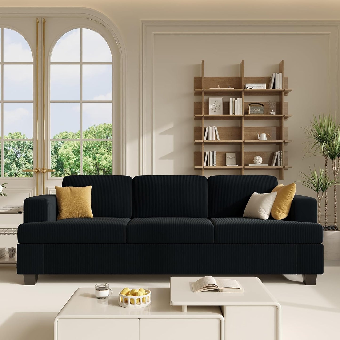 Loveseat & 3 Seater Sofa Sets, 89" Couch Sofa Set for Living Room Furniture, 2 Piece Modern Sleeper Sofa with Deep Seat Cloud Couch for Apartment Lounge, Black Corduroy