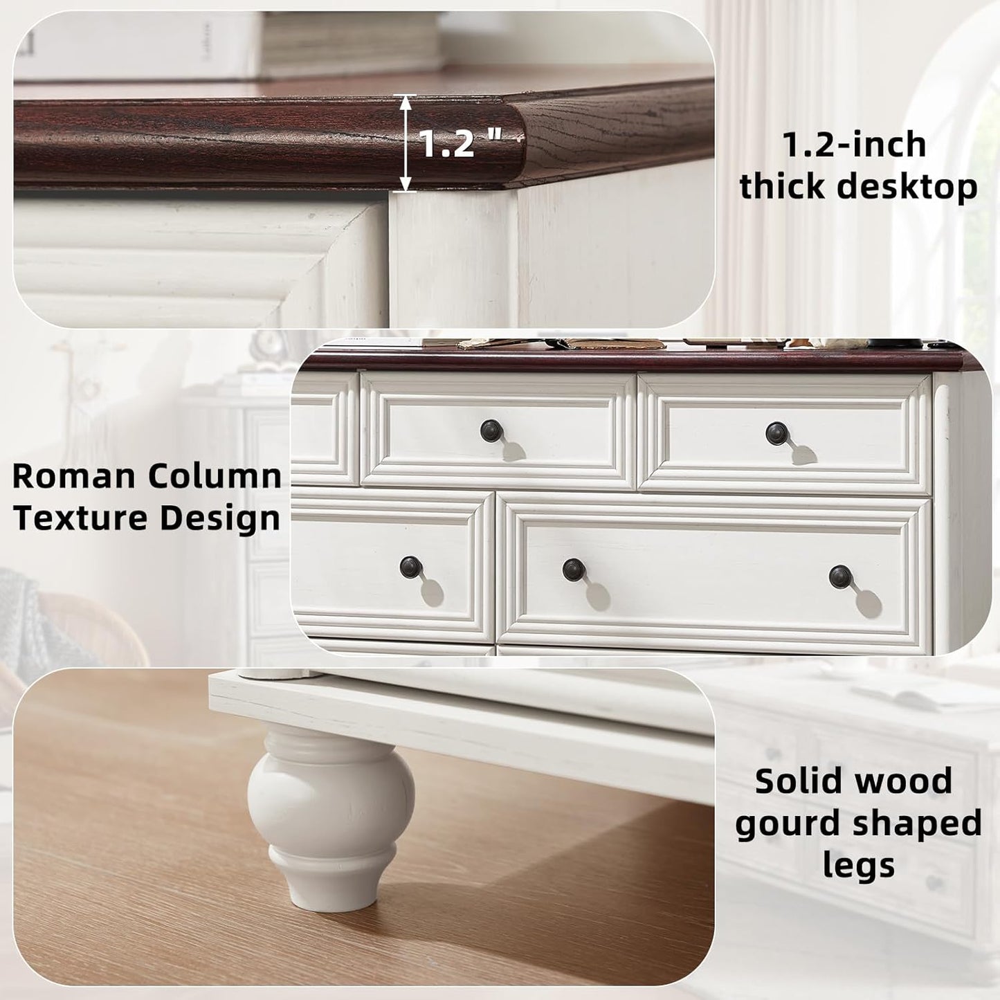 Farmhouse Dressers & Night Stand Set of 4, Wood 54" Wide Dresser & 45" Tall Chest of Drawers, 18" with Charging Station Nightstand Set of 2, Bedroom Furniture Dresser Set for Home Living Room Hallway