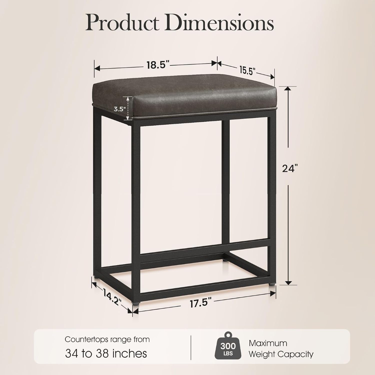 Counter Height Bar Stools Set of 4, Modern PU Leather 24" Bar Chairs with Metal Frame,Grey