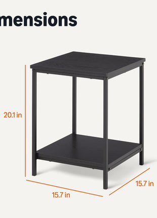 End Table with Lower Shelf, Steel Frame, and Black Wood Finish for Living Room