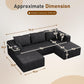 112" U Shaped Modular Sectional Sofa with 2 Ottomans, Boneless Cloud Couch with Chaise for Living Room, Modern Deep Seat Lounge Sleeper Couch Bed, No Assembly, Corduroy Black