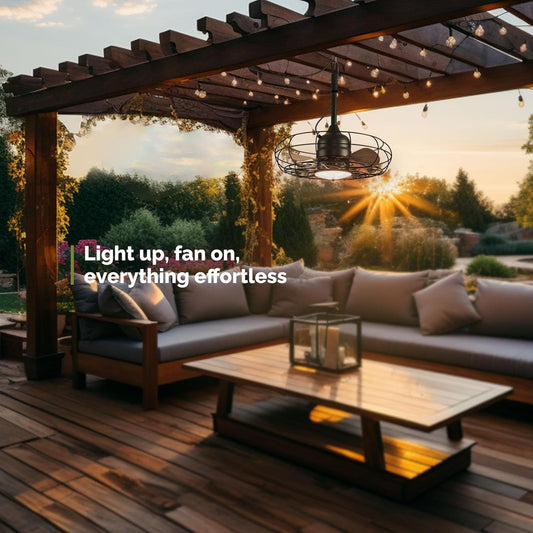 Outdoor Ceiling Fans with Light, 21'' Wet Rated Outdoor Hanging Fan for Gazebo, Plug in Caged Lighting for Pergola Canopy, Hanging with Hook, 3 Color LED Light, Waterproof