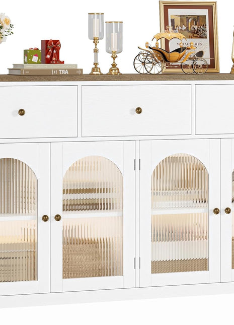 55.1" Large Farmhouse Buffet Cabinet with Storage, Featuring 3 Drawers and 4 Doors, Ideal for Kitchen and Dining Room Use