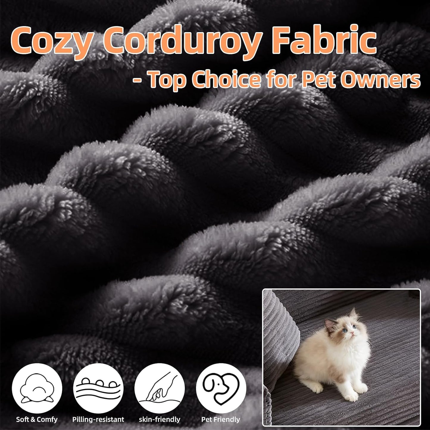 78 Inch Convertible Futon Sofa Bed,Folding Boneless Couches with Sleeper Sofa,Fold Out Floor Sofa Couch with Deep Seat,Cloud Corduroy Foldable Mattress Couch for Living Room (Dark Grey)