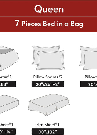 7-Piece Reversible Queen Comforter Set, All-Season Bedding Ensemble with Comforter, Flat Sheet, Fitted Sheet, Pillowcases, and Shams in Red and Black
