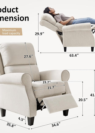 Oversized Modern Recliner Chair for Living Room and Home Theater with Upholstered Push Back and Lumbar Support, Ideal for Bedrooms, Reading Nooks, and Offices
