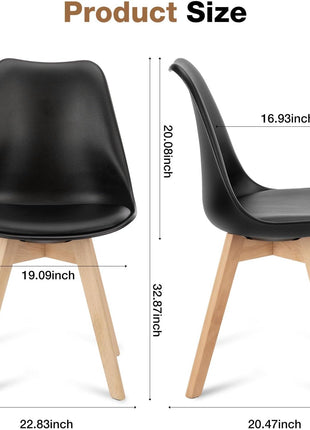 Set of 8 Mid-Century Modern Dining Chairs with Wooden Legs and PU Leather Cushions for Living Room, Bedroom, and Outdoor Use in Black