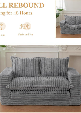 Convertible Loveseat Sleeper Sofa - 3-in-1 Pull-Out Futon Couch with Cushions and Pillows in Dark Grey for Living Room Decor