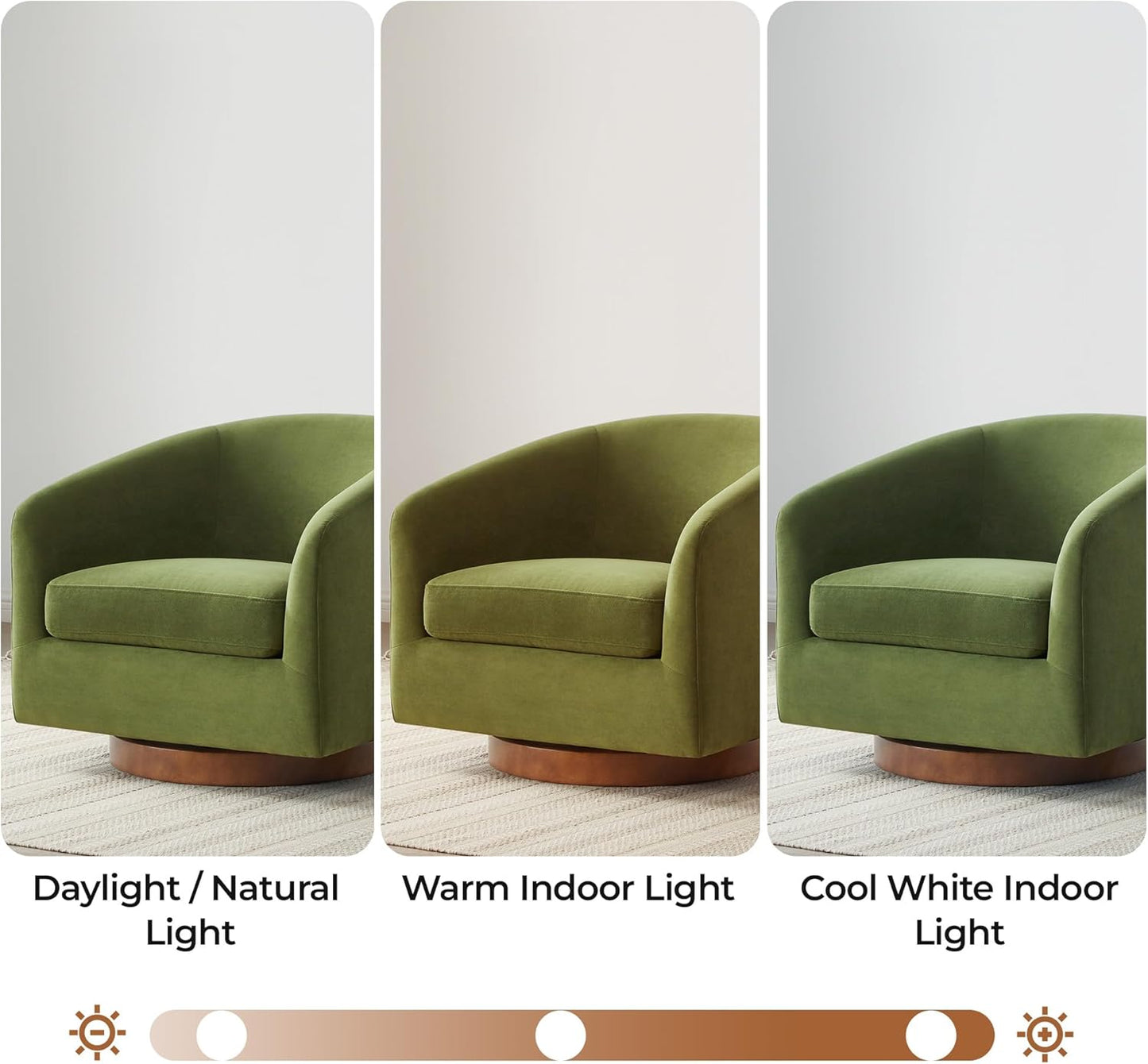 Swivel Accent Chair, FSC Certified Upholstered Velvet Barrel Chair for Living Room Set of 2, Fully Assembled, Forest Green