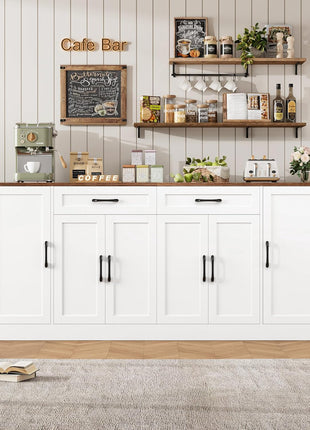 71” Large Buffet Cabinet with Adjustable Shelves and Soft-Close Doors, Versatile Wood Console Table for Kitchen and Dining Room, White Finish