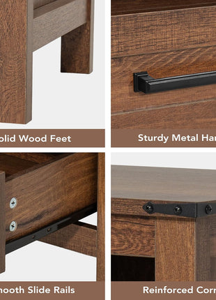 3-Piece Bedroom Furniture Set - Features 6-Drawer Dresser and Pair of Nightstands with Open Storage Shelf and Drawers, Rustic Brown Finish