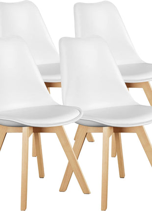Set of 4 Mid-Century Modern Dining Chairs with Wooden Legs and PU Leather Cushions for Versatile Living Spaces, White
