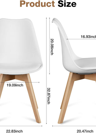 Set of 4 Mid-Century Modern Dining Chairs with Wooden Legs and PU Leather Cushions for Versatile Living Spaces, White
